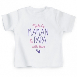 T Shirt Bebe Made By Maman And Papa With Love Bubble Gum