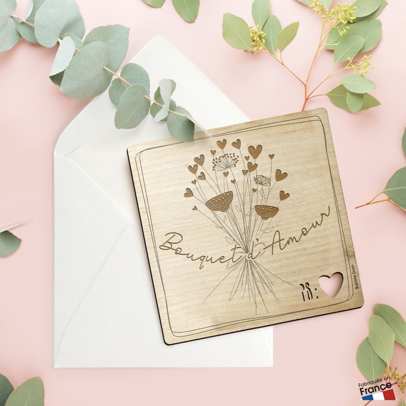 Carte postale bois - Bouquet d’amour